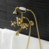Aqua Vintage AE557T7 Three-Handle 2-Hole Tub Wall Mount Clawfoot Tub Faucet with Hand Shower, Brushed Brass