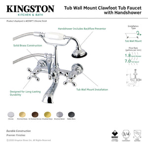 Aqua Vintage AE557T8 Three-Handle 2-Hole Tub Wall Mount Clawfoot Tub Faucet with Hand Shower, Brushed Nickel
