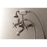 Aqua Vintage AE557T8 Three-Handle 2-Hole Tub Wall Mount Clawfoot Tub Faucet with Hand Shower, Brushed Nickel