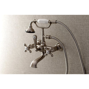 Aqua Vintage AE557T8 Three-Handle 2-Hole Tub Wall Mount Clawfoot Tub Faucet with Hand Shower, Brushed Nickel