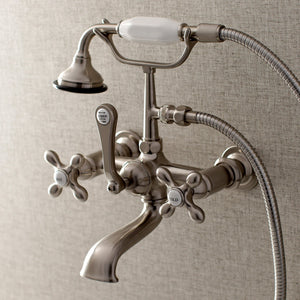 Aqua Vintage AE557T8 Three-Handle 2-Hole Tub Wall Mount Clawfoot Tub Faucet with Hand Shower, Brushed Nickel