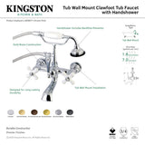 Aqua Vintage AE559T0 Three-Handle 2-Hole Tub Wall Mount Clawfoot Tub Faucet with Hand Shower, Matte Black