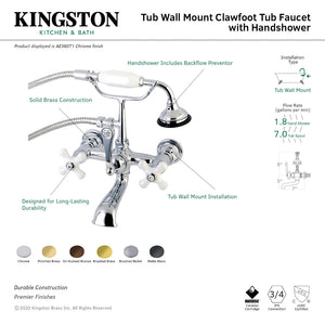 Aqua Vintage AE559T0 Three-Handle 2-Hole Tub Wall Mount Clawfoot Tub Faucet with Hand Shower, Matte Black