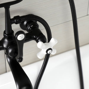 Aqua Vintage AE559T0 Three-Handle 2-Hole Tub Wall Mount Clawfoot Tub Faucet with Hand Shower, Matte Black