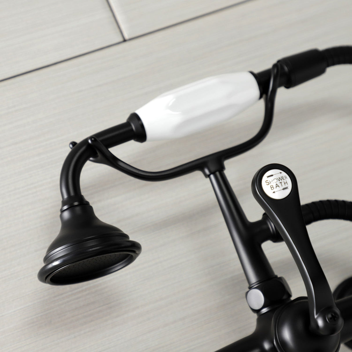 Aqua Vintage AE559T0 Three-Handle 2-Hole Tub Wall Mount Clawfoot Tub Faucet with Hand Shower, Matte Black