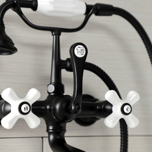 Aqua Vintage AE559T0 Three-Handle 2-Hole Tub Wall Mount Clawfoot Tub Faucet with Hand Shower, Matte Black