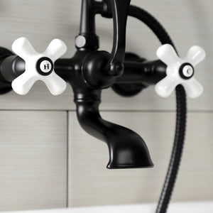 Aqua Vintage AE559T0 Three-Handle 2-Hole Tub Wall Mount Clawfoot Tub Faucet with Hand Shower, Matte Black
