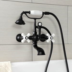 Aqua Vintage AE559T0 Three-Handle 2-Hole Tub Wall Mount Clawfoot Tub Faucet with Hand Shower, Matte Black