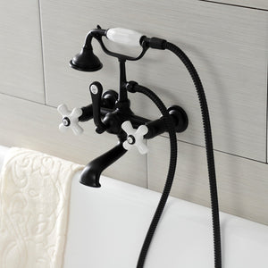 Aqua Vintage AE559T0 Three-Handle 2-Hole Tub Wall Mount Clawfoot Tub Faucet with Hand Shower, Matte Black