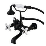 Aqua Vintage AE559T0 Three-Handle 2-Hole Tub Wall Mount Clawfoot Tub Faucet with Hand Shower, Matte Black