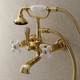 Aqua Vintage AE559T2 Three-Handle 2-Hole Tub Wall Mount Clawfoot Tub Faucet with Hand Shower, Polished Brass