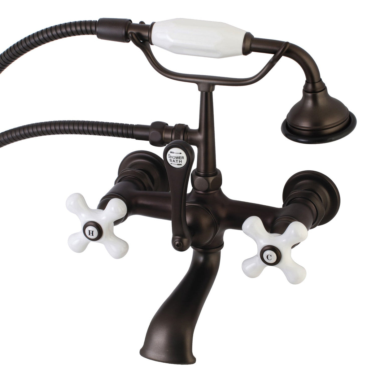 Aqua Vintage AE559T5 Three-Handle 2-Hole Tub Wall Mount Clawfoot Tub Faucet with Hand Shower, Oil Rubbed Bronze