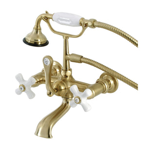 Aqua Vintage AE559T7 Three-Handle 2-Hole Tub Wall Mount Clawfoot Tub Faucet with Hand Shower, Brushed Brass