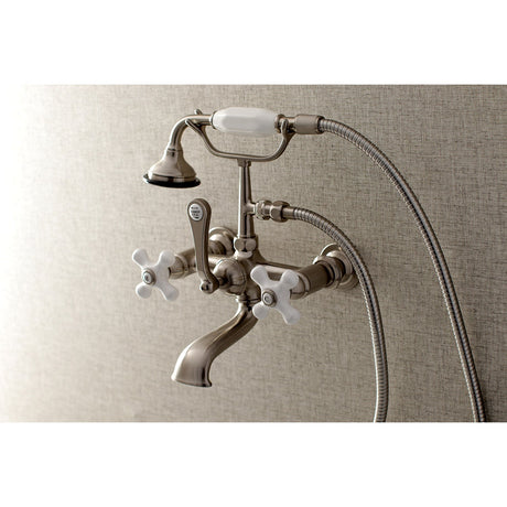 Aqua Vintage AE559T8 Three-Handle 2-Hole Tub Wall Mount Clawfoot Tub Faucet with Hand Shower, Brushed Nickel