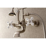 Aqua Vintage AE559T8 Three-Handle 2-Hole Tub Wall Mount Clawfoot Tub Faucet with Hand Shower, Brushed Nickel