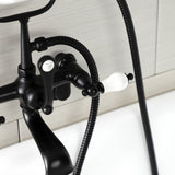 Aqua Vintage AE55T0 Three-Handle 2-Hole Tub Wall Mount Clawfoot Tub Faucet with Hand Shower, Matte Black