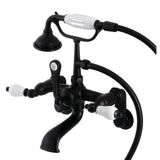 Aqua Vintage AE55T0 Three-Handle 2-Hole Tub Wall Mount Clawfoot Tub Faucet with Hand Shower, Matte Black