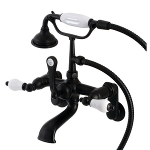 Aqua Vintage AE55T0 Three-Handle 2-Hole Tub Wall Mount Clawfoot Tub Faucet with Hand Shower, Matte Black
