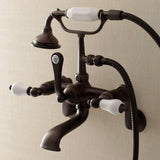 Aqua Vintage AE55T5 Three-Handle 2-Hole Tub Wall Mount Clawfoot Tub Faucet with Hand Shower, Oil Rubbed Bronze