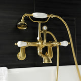 Aqua Vintage AE55T7 Three-Handle 2-Hole Tub Wall Mount Clawfoot Tub Faucet with Hand Shower, Brushed Brass