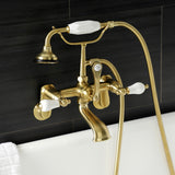 Aqua Vintage AE55T7 Three-Handle 2-Hole Tub Wall Mount Clawfoot Tub Faucet with Hand Shower, Brushed Brass