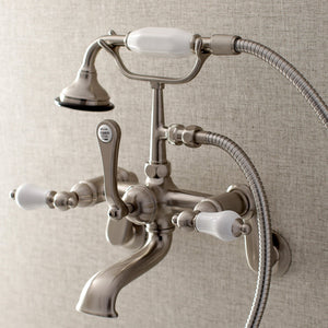 Aqua Vintage AE55T8 Three-Handle 2-Hole Tub Wall Mount Clawfoot Tub Faucet with Hand Shower, Brushed Nickel