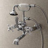 Aqua Vintage AE560T1 Three-Handle 2-Hole Tub Wall Mount Clawfoot Tub Faucet with Hand Shower, Polished Chrome