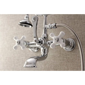Aqua Vintage AE560T1 Three-Handle 2-Hole Tub Wall Mount Clawfoot Tub Faucet with Hand Shower, Polished Chrome