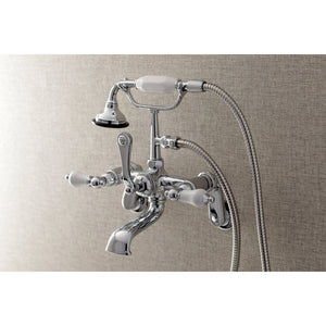 Aqua Vintage AE56T1 Three-Handle 2-Hole Tub Wall Mount Clawfoot Tub Faucet with Hand Shower, Polished Chrome