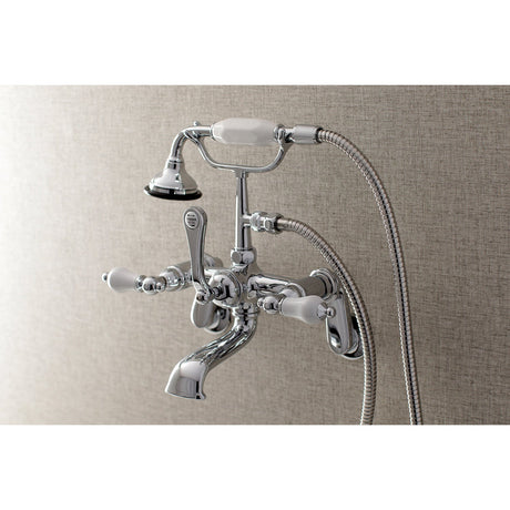 Aqua Vintage AE56T1 Three-Handle 2-Hole Tub Wall Mount Clawfoot Tub Faucet with Hand Shower, Polished Chrome