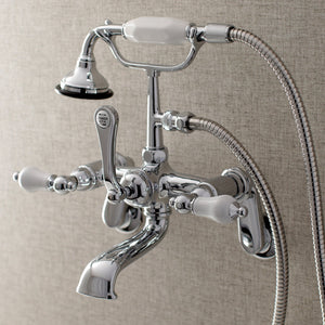 Aqua Vintage AE56T1 Three-Handle 2-Hole Tub Wall Mount Clawfoot Tub Faucet with Hand Shower, Polished Chrome