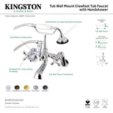 Aqua Vintage AE57T0 Three-Handle 2-Hole Tub Wall Mount Clawfoot Tub Faucet with Hand Shower, Matte Black