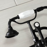 Aqua Vintage AE57T0 Three-Handle 2-Hole Tub Wall Mount Clawfoot Tub Faucet with Hand Shower, Matte Black