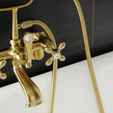 Aqua Vintage AE57T7 Three-Handle 2-Hole Tub Wall Mount Clawfoot Tub Faucet with Hand Shower, Brushed Brass