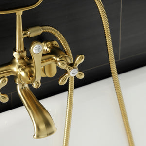 Aqua Vintage AE57T7 Three-Handle 2-Hole Tub Wall Mount Clawfoot Tub Faucet with Hand Shower, Brushed Brass