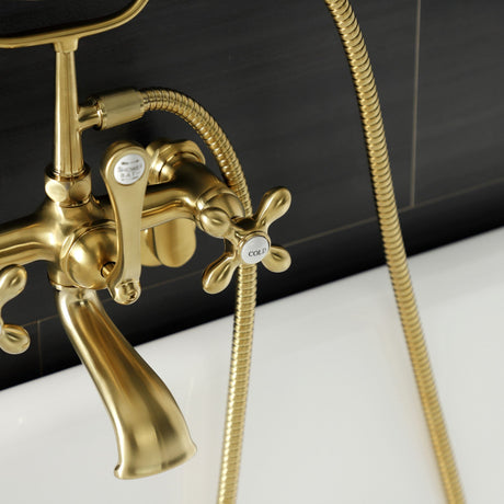 Aqua Vintage AE57T7 Three-Handle 2-Hole Tub Wall Mount Clawfoot Tub Faucet with Hand Shower, Brushed Brass