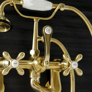 Aqua Vintage AE57T7 Three-Handle 2-Hole Tub Wall Mount Clawfoot Tub Faucet with Hand Shower, Brushed Brass