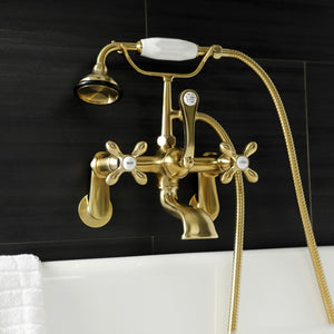 Aqua Vintage AE57T7 Three-Handle 2-Hole Tub Wall Mount Clawfoot Tub Faucet with Hand Shower, Brushed Brass