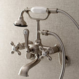 Aqua Vintage AE57T8 Three-Handle 2-Hole Tub Wall Mount Clawfoot Tub Faucet with Hand Shower, Brushed Nickel