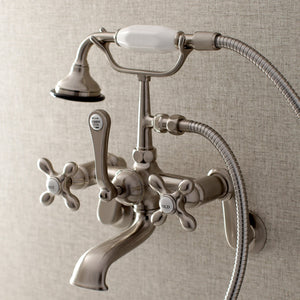 Aqua Vintage AE57T8 Three-Handle 2-Hole Tub Wall Mount Clawfoot Tub Faucet with Hand Shower, Brushed Nickel