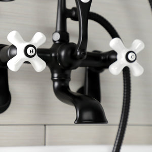 Aqua Vintage AE59T0 Three-Handle 2-Hole Tub Wall Mount Clawfoot Tub Faucet with Hand Shower, Matte Black