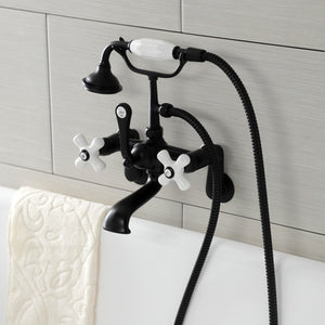 Aqua Vintage AE59T0 Three-Handle 2-Hole Tub Wall Mount Clawfoot Tub Faucet with Hand Shower, Matte Black