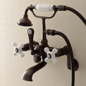 Aqua Vintage AE59T5 Three-Handle 2-Hole Tub Wall Mount Clawfoot Tub Faucet with Hand Shower, Oil Rubbed Bronze