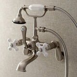 Aqua Vintage AE59T8 Three-Handle 2-Hole Tub Wall Mount Clawfoot Tub Faucet with Hand Shower, Brushed Nickel