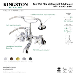 Aqua Vintage AE60T1 Three-Handle 2-Hole Tub Wall Mount Clawfoot Tub Faucet with Hand Shower, Polished Chrome