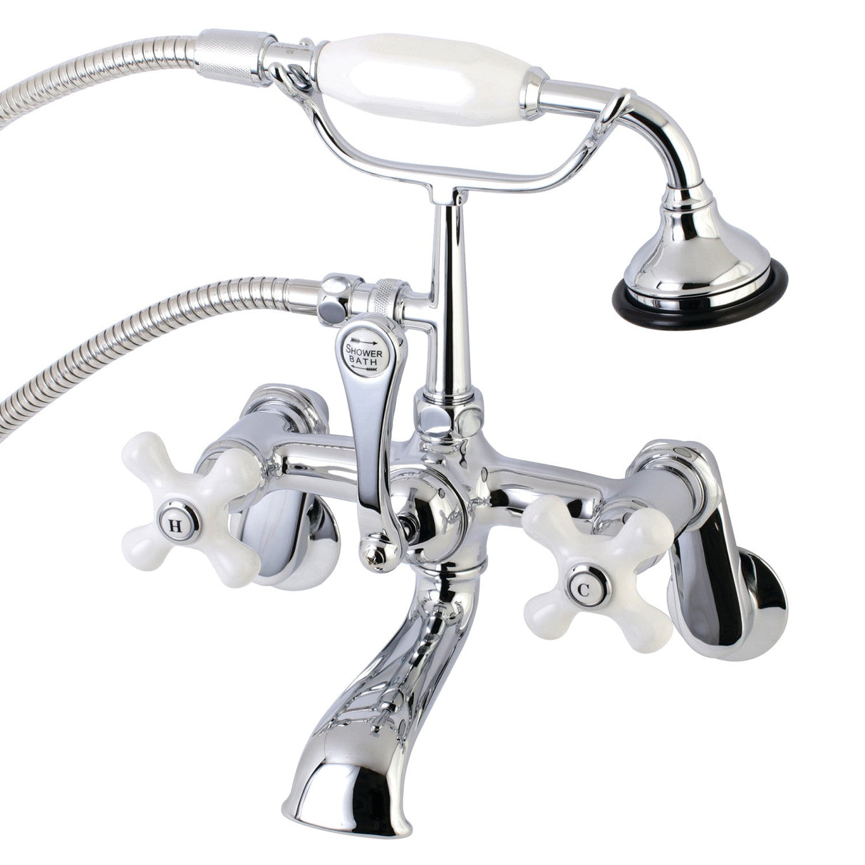 Aqua Vintage AE60T1 Three-Handle 2-Hole Tub Wall Mount Clawfoot Tub Faucet with Hand Shower, Polished Chrome