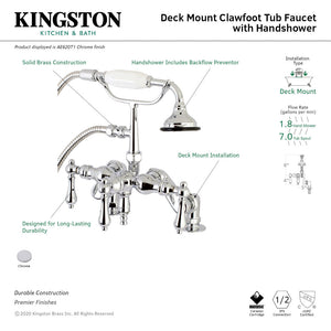 Vintage AE620T1 Three-Handle 2-Hole Deck Mount Clawfoot Tub Faucet with Hand Shower, Polished Chrome
