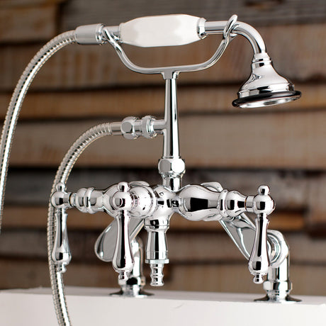 Vintage AE620T1 Three-Handle 2-Hole Deck Mount Clawfoot Tub Faucet with Hand Shower, Polished Chrome