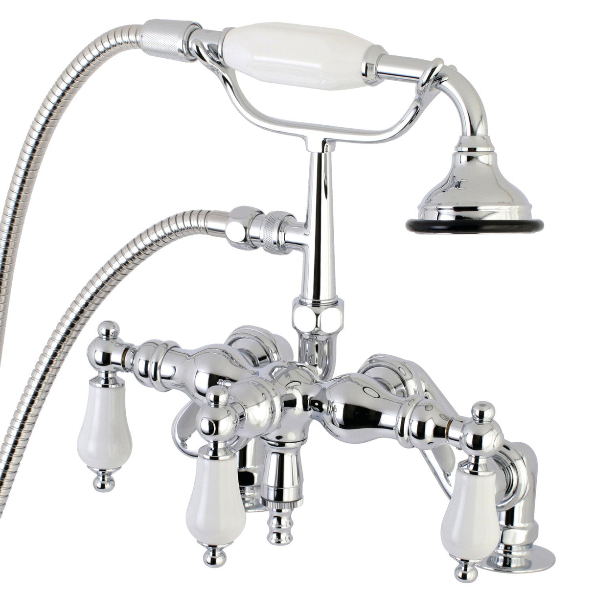 Vintage AE622T1 Three-Handle 2-Hole Deck Mount Clawfoot Tub Faucet with Hand Shower, Polished Chrome