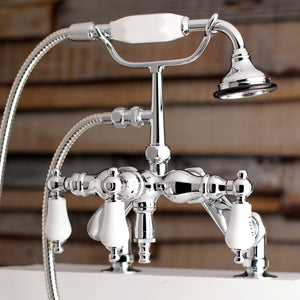 Vintage AE624T1 Three-Handle 2-Hole Deck Mount Clawfoot Tub Faucet with Hand Shower, Polished Chrome